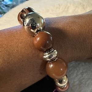 Paparazzi Silver and Brown Beaded Bracelet